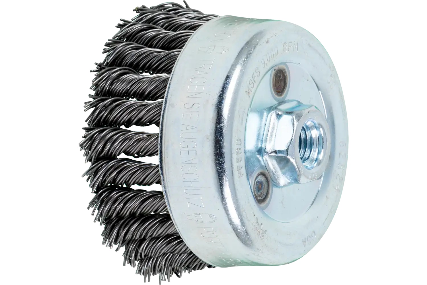 Picture of Pferd Knot Wire Cup Brush 4" Dia. .035 Carbon Steel 5/8-11" Thread